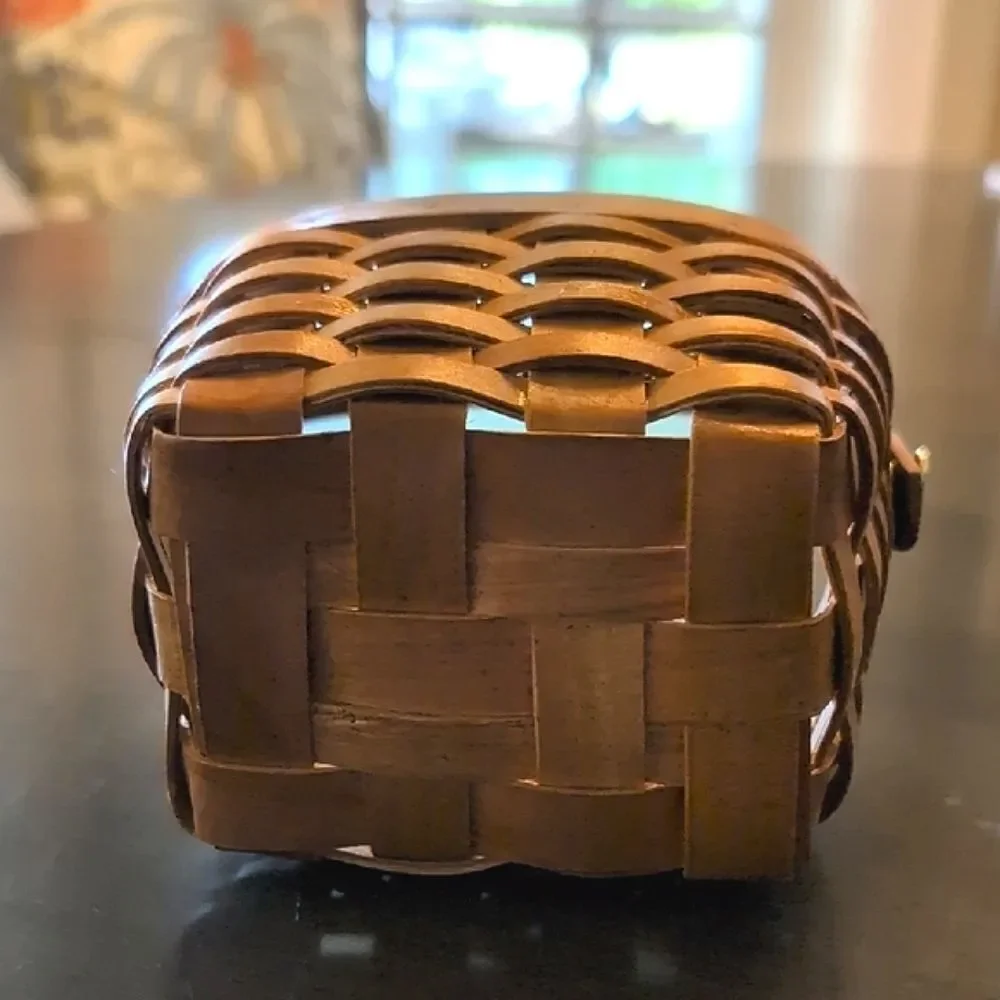 Brown Woven Basket with Handle and Rim Accents